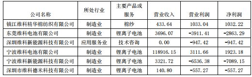 2018年完對維科電池凈利潤的影響達到10%以上子公司業(yè)績